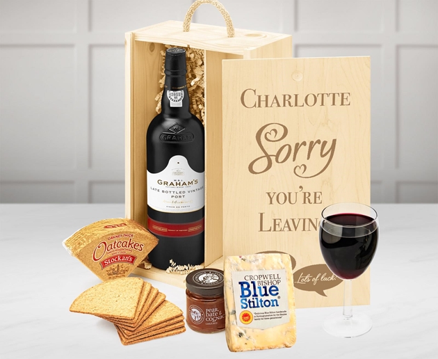 Retirement Port & Stilton Classic Gift Box With Engraved Personalised Lid